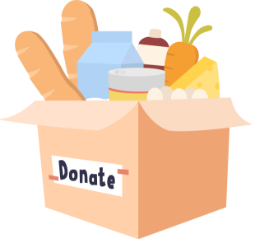 Box filled with donated groceries and pantry items